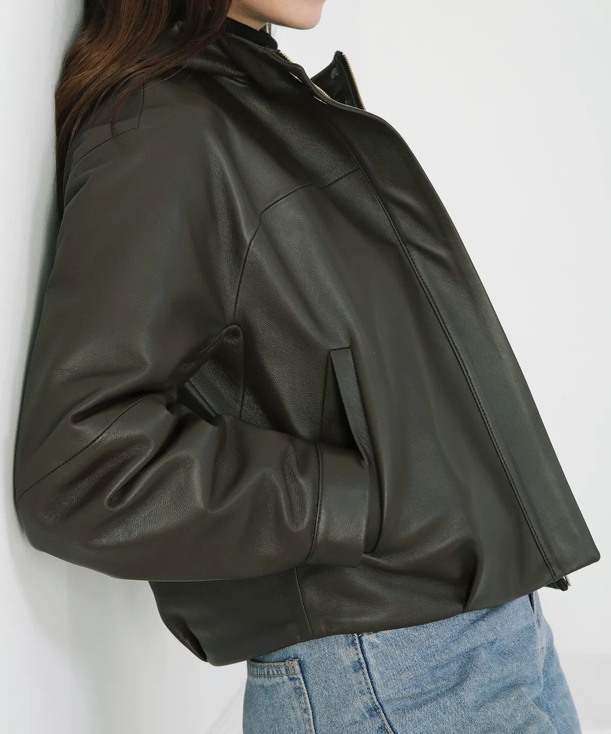 후드 레더 크롭 자켓_KB